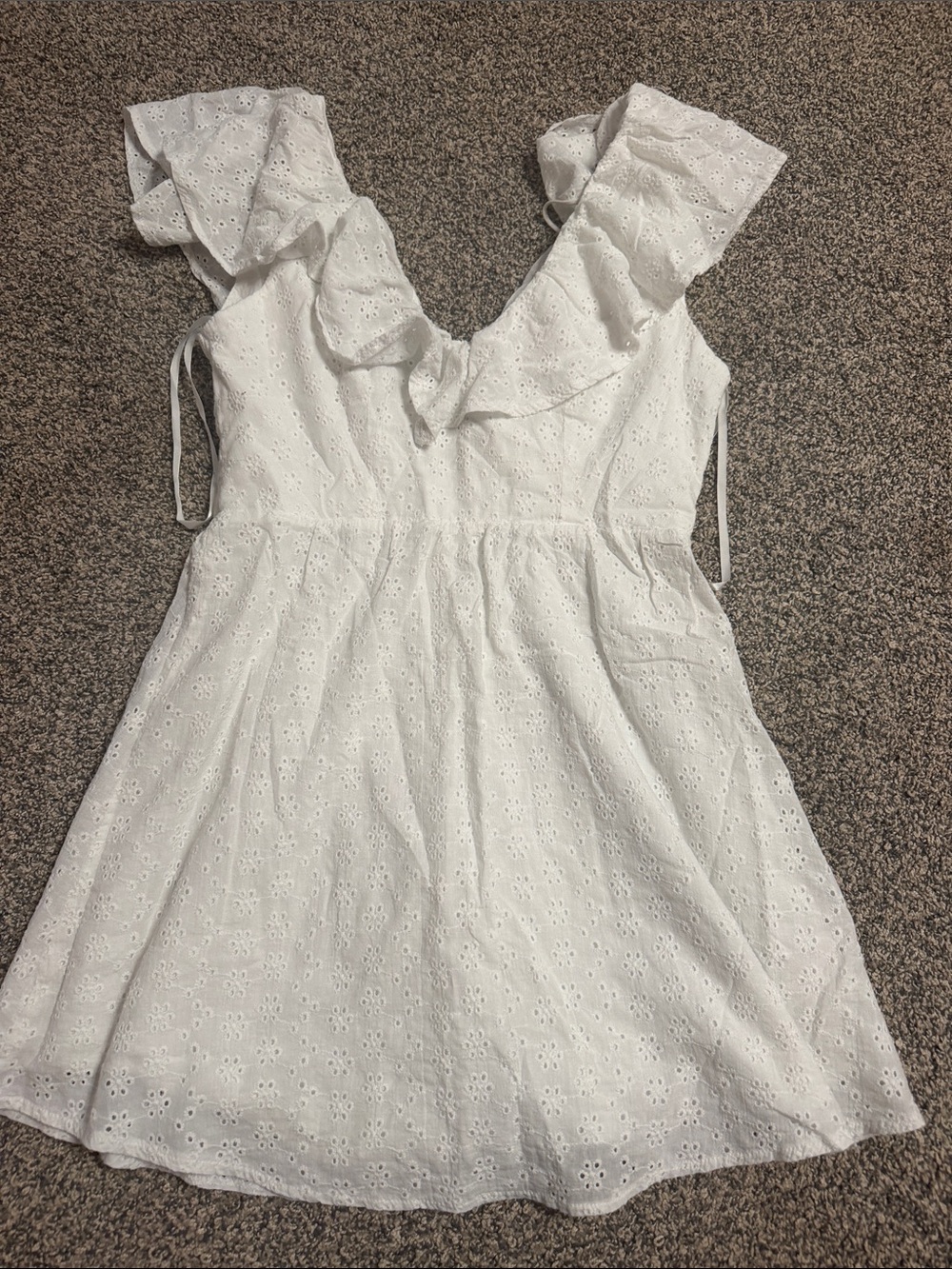 Backless White Eyelet Ruffle Mini Dress